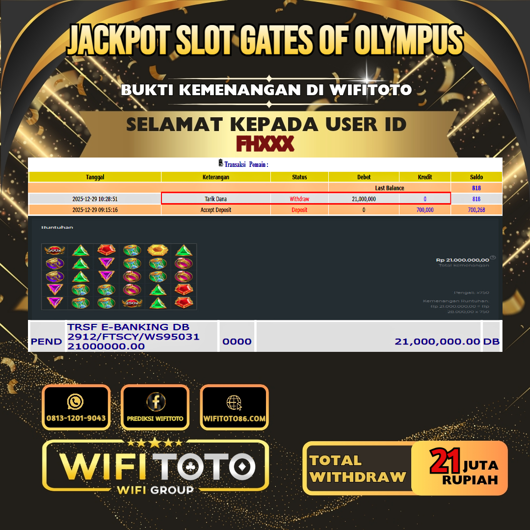 WIFITOTO JACKPOT SLOT GATES OF OLYMPUS RP.21.000.000.,-LUNAS USER ID : PH***	